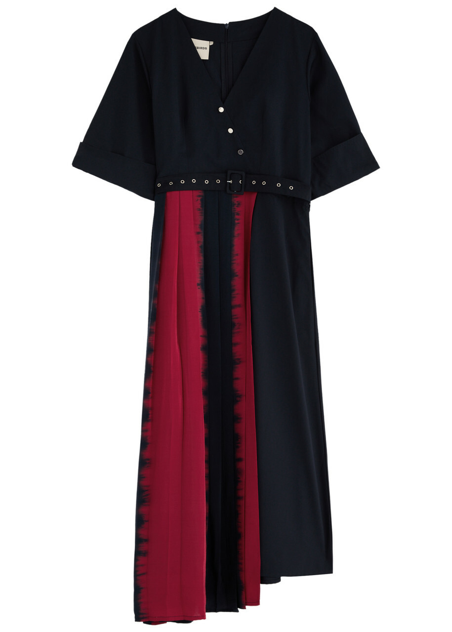 Lovebirds Shogun Belted Woven Midi Dress Navy