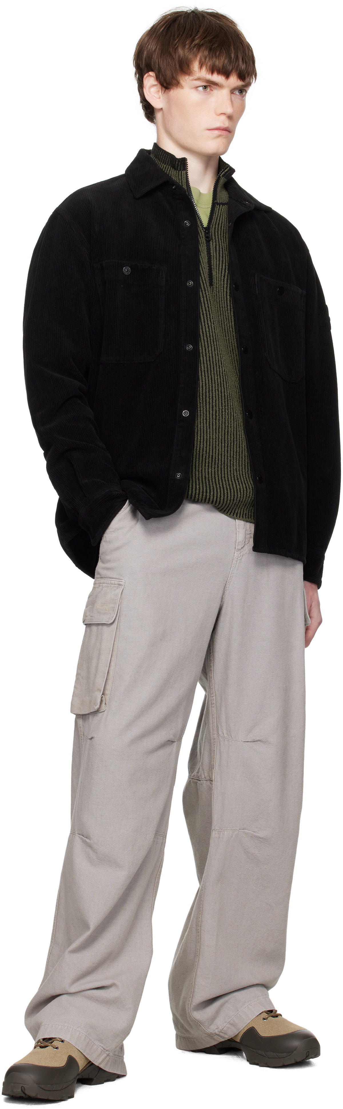 Stone Island Black 1200012 Organic Cotton Corduroy 800 Shirt Stone