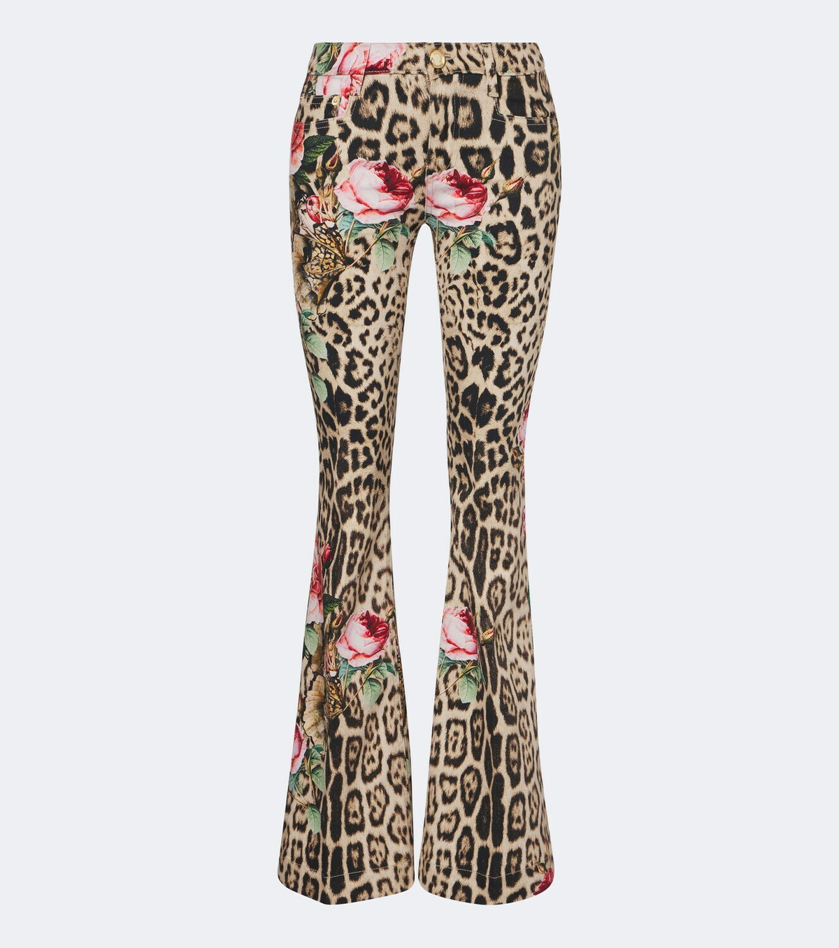 Roberto Cavalli Leopard-print floral flared jeans