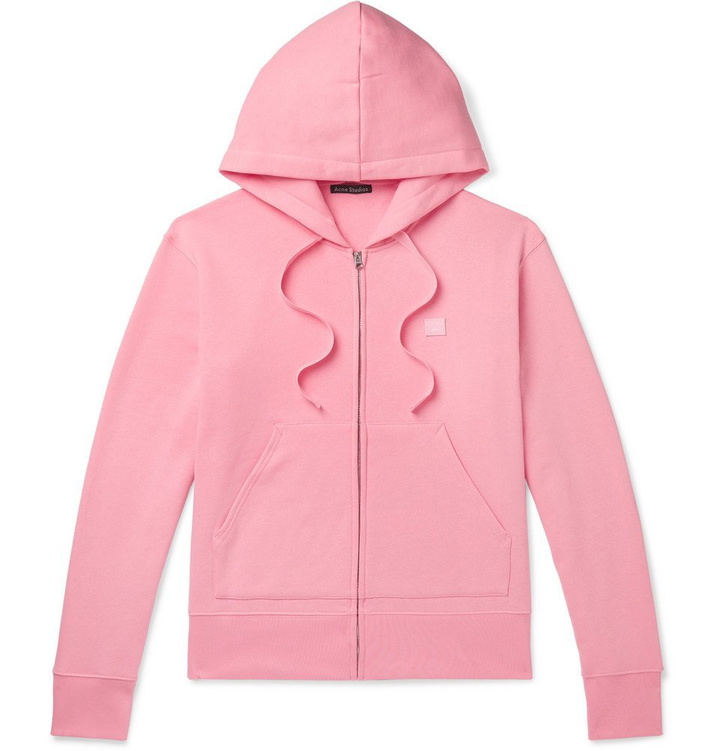 Photo: Acne Studios - Ferris Logo-Appliquéd Fleece-Back Cotton-Jersey Hoodie - Pink