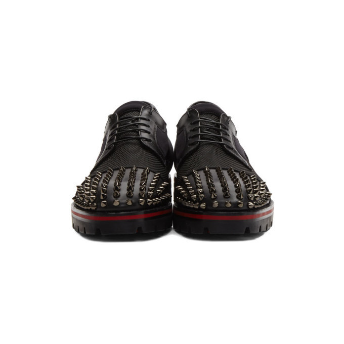 Christian Louboutin Black Spiked Knit & Leather Derby Shoes Christian Louboutin Black Luis Spike Derbys Christian Louboutin main image 4