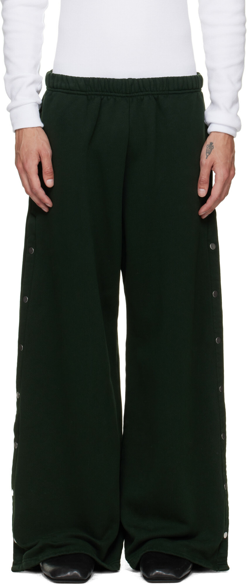 Les Tien Green Heavyweight Party Snap Sweatpants