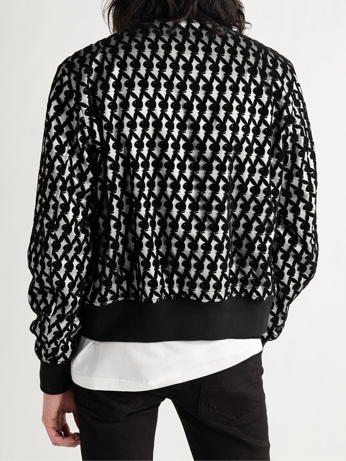 Amiri Playboy Flocked Bomber in Black | FWRD