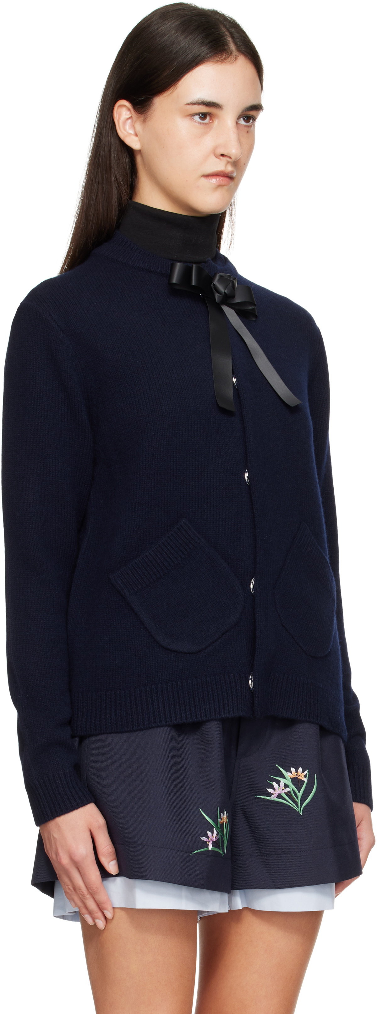 AO YES Navy Ribbon Tie Cardigan