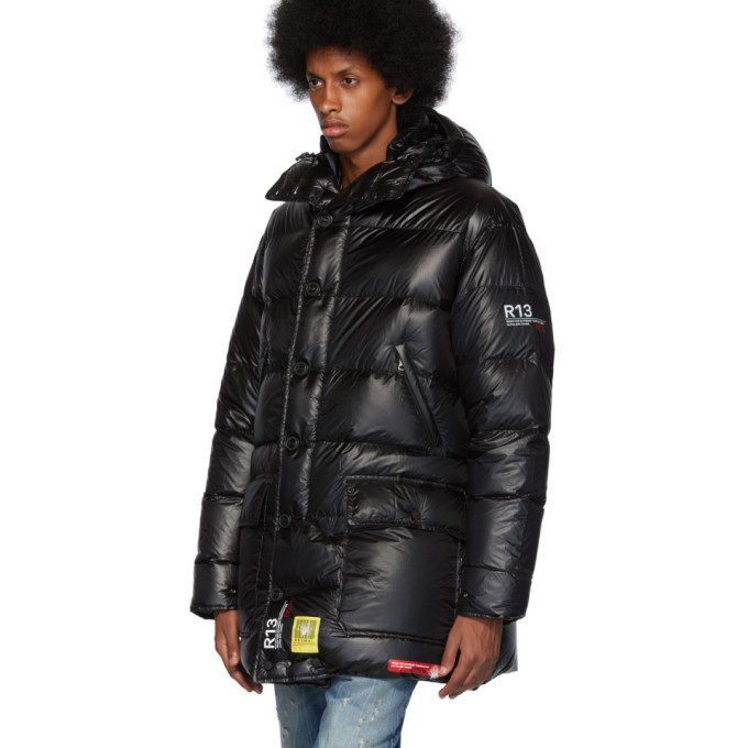 R13 Black Brumal Edition Down Mid Length Anorak Puffer Coat R13