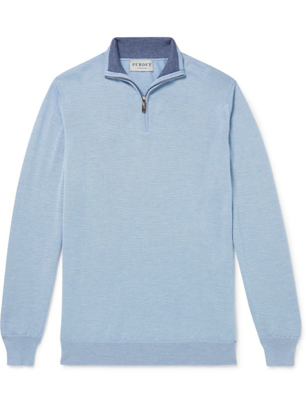 Photo: PURDEY - Cashmere and Silk-Blend Half-Zip Sweater - Blue