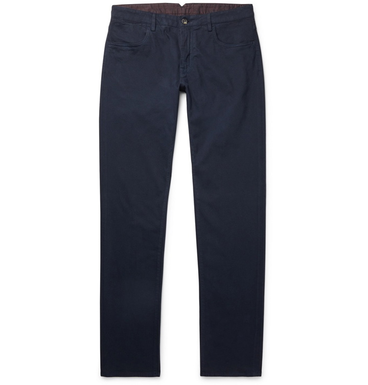 Photo: Canali - Stretch Cotton and Cashmere-Blend Chinos - Blue