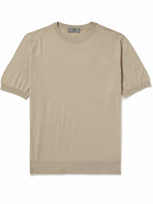 Photo: Canali - Cotton and Silk-Blend T-Shirt - Neutrals