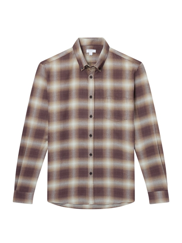Photo: Sunspel - Checked Cotton-Flannel Shirt - Brown
