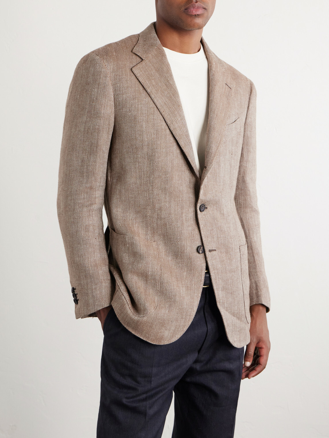 J. Mueser - Herrinbone Linen Blazer - Brown
