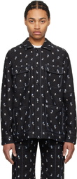 Anna Sui Black Embroidered Roses Barn Denim Jacket
