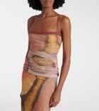 SIR Gathered printed mesh tank top