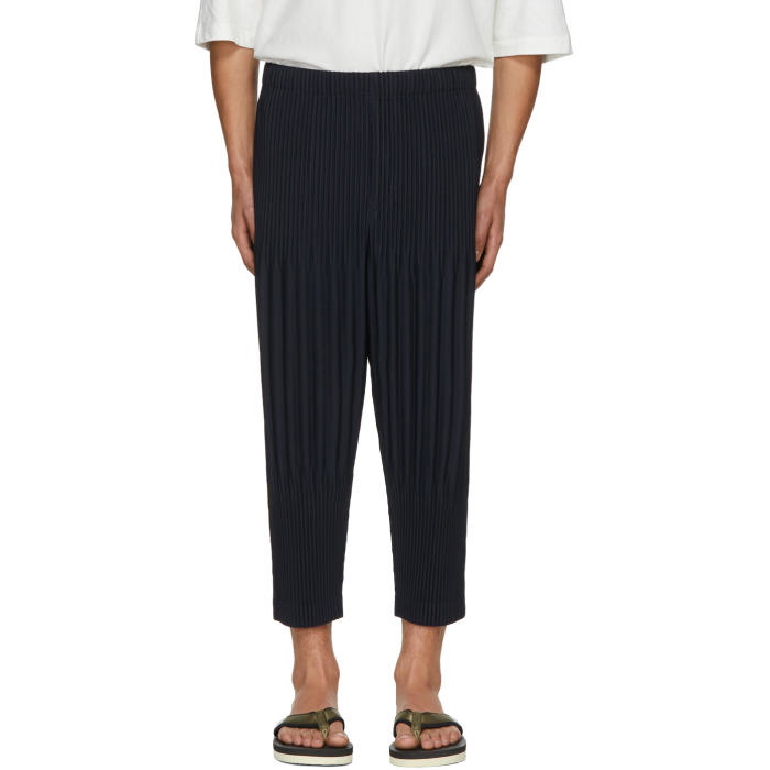 Photo: Homme PlissÃ© Issey Miyake Navy Pleated Wide Crop Trousers
