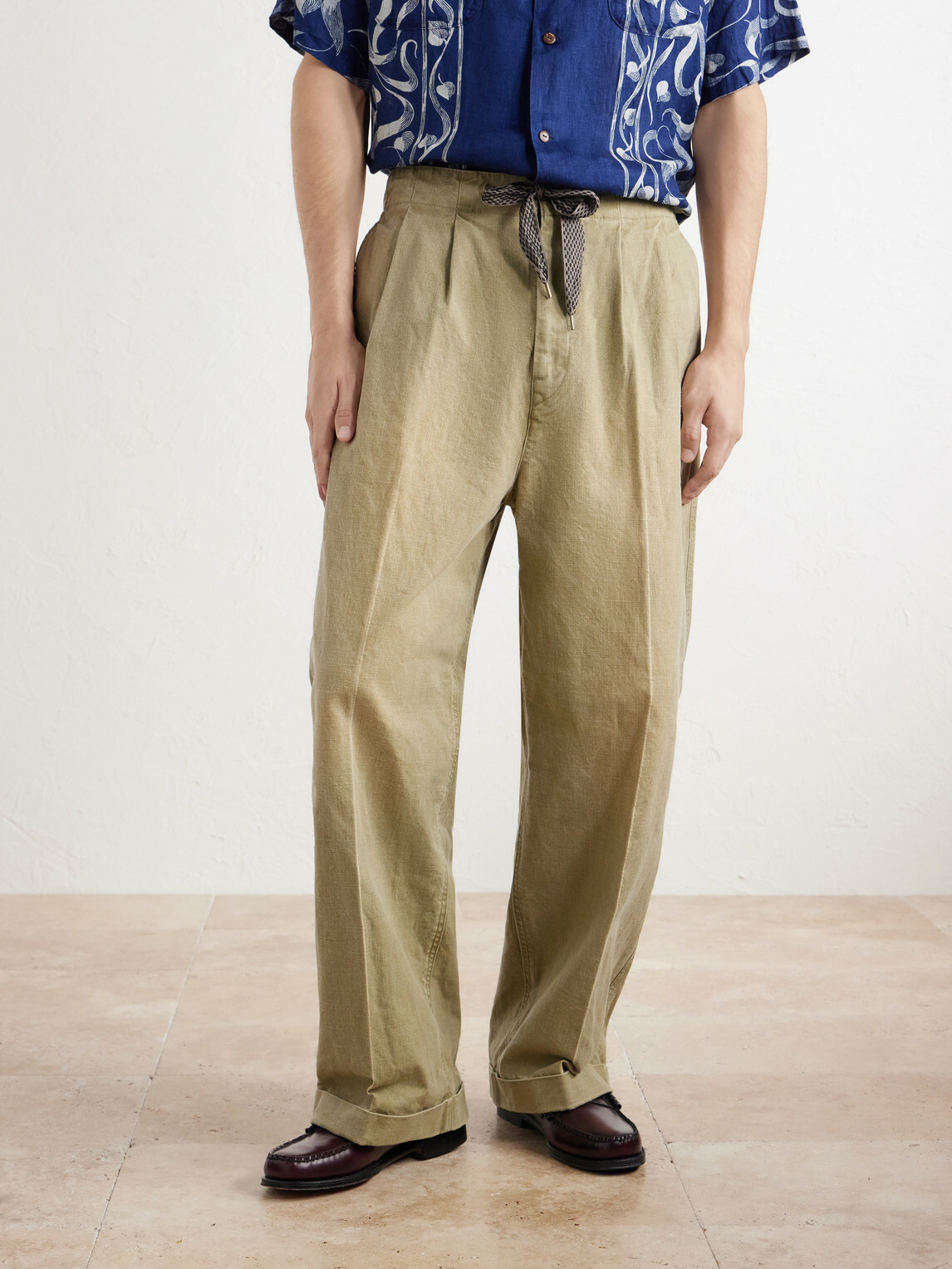 KAPITAL - Easy Straight-Leg Pleated Cotton-Canvas Trousers - Neutrals