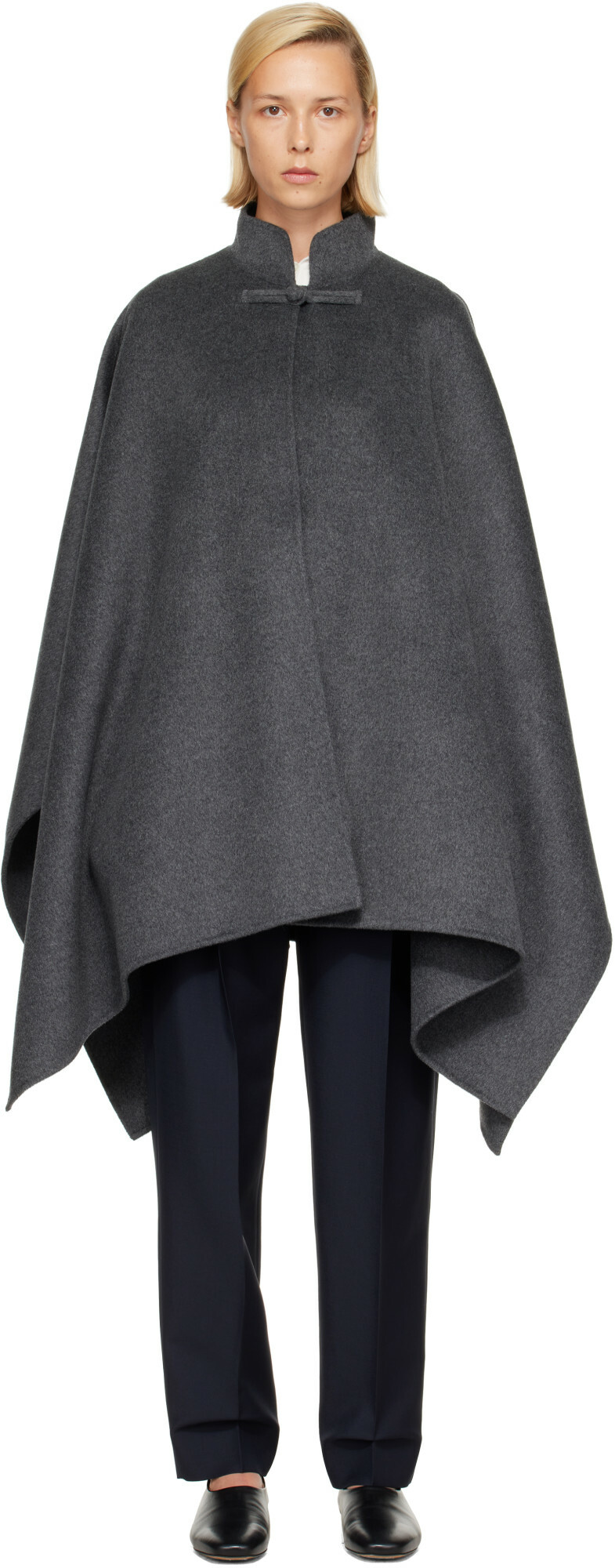 Róhe Gray Double-Faced Wool Pankou Closure Coat