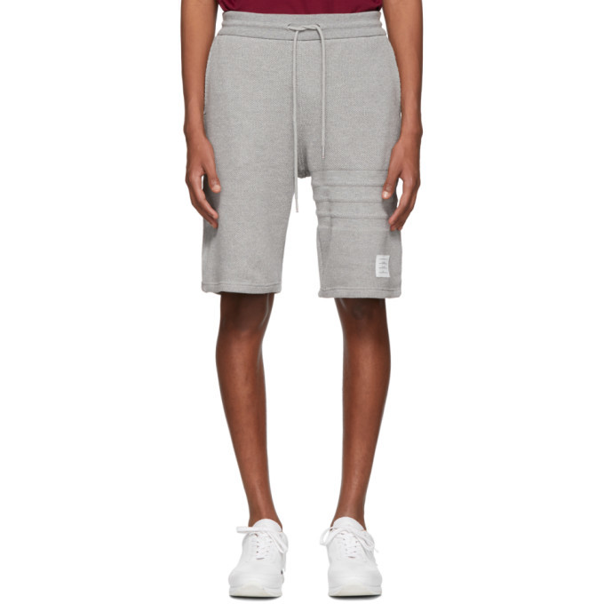 Photo: Thom Browne Grey Chunky Honeycomb Pique 4-Bar Shorts