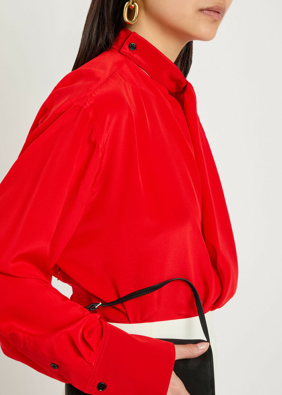 Victoria Beckham Draped Asymmetric Silk Blouse Red