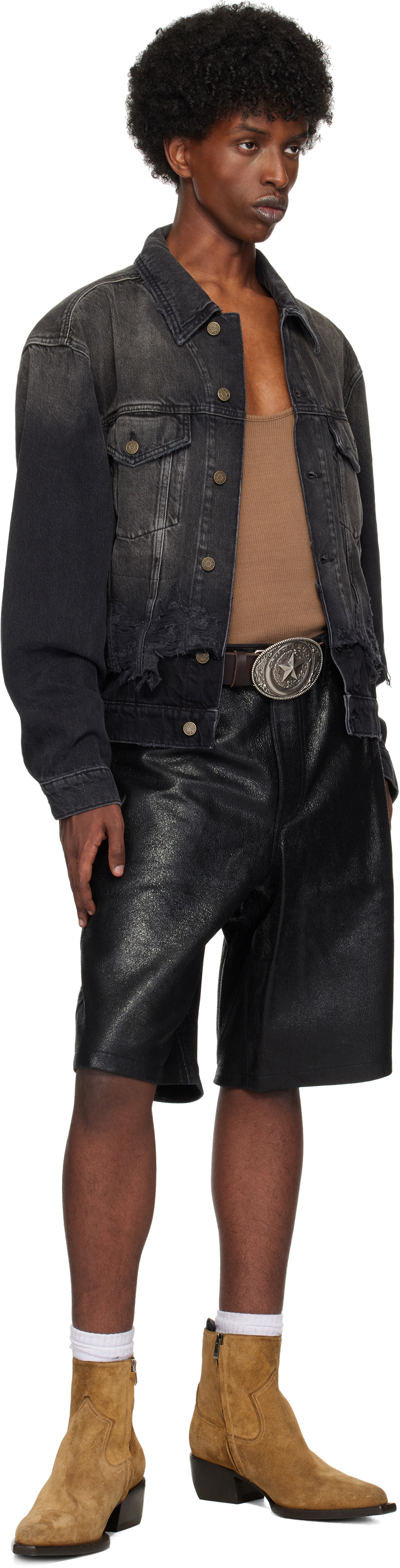 GUESS USA Black Crackle Leather Shorts
