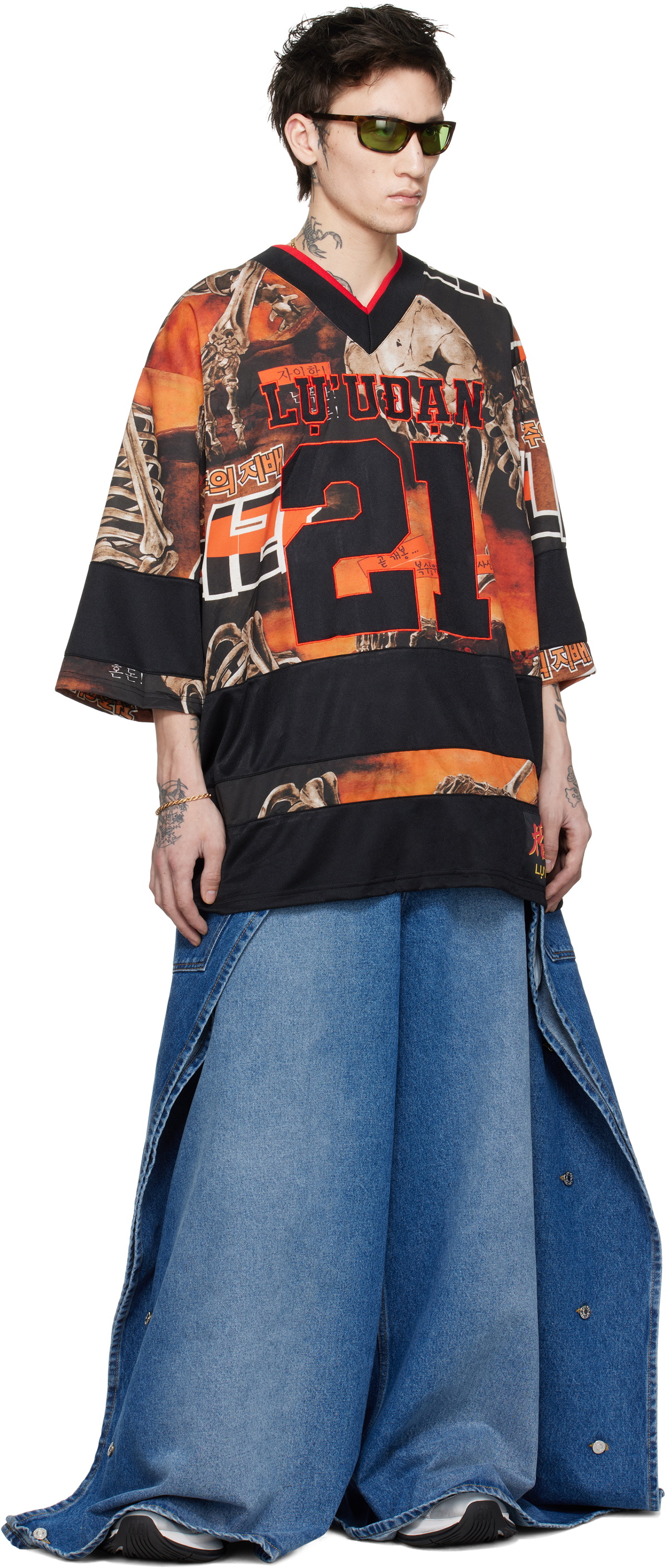 LU'U DAN Black & Orange Hockey L-D T-shirt LU'U DAN LU'U DAN Black & Orange Hockey L-D T-shirt LU'U DAN
