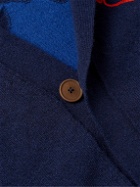 Folk - Embroidered Intarsia Wool-Blend Cardigan - Blue