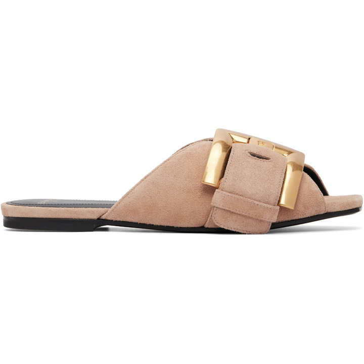 Photo: BALMAIN Beige Flat Suede Leather Anthem Mule Sandals