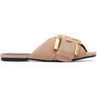 BALMAIN Beige Flat Suede Leather Anthem Mule Sandals