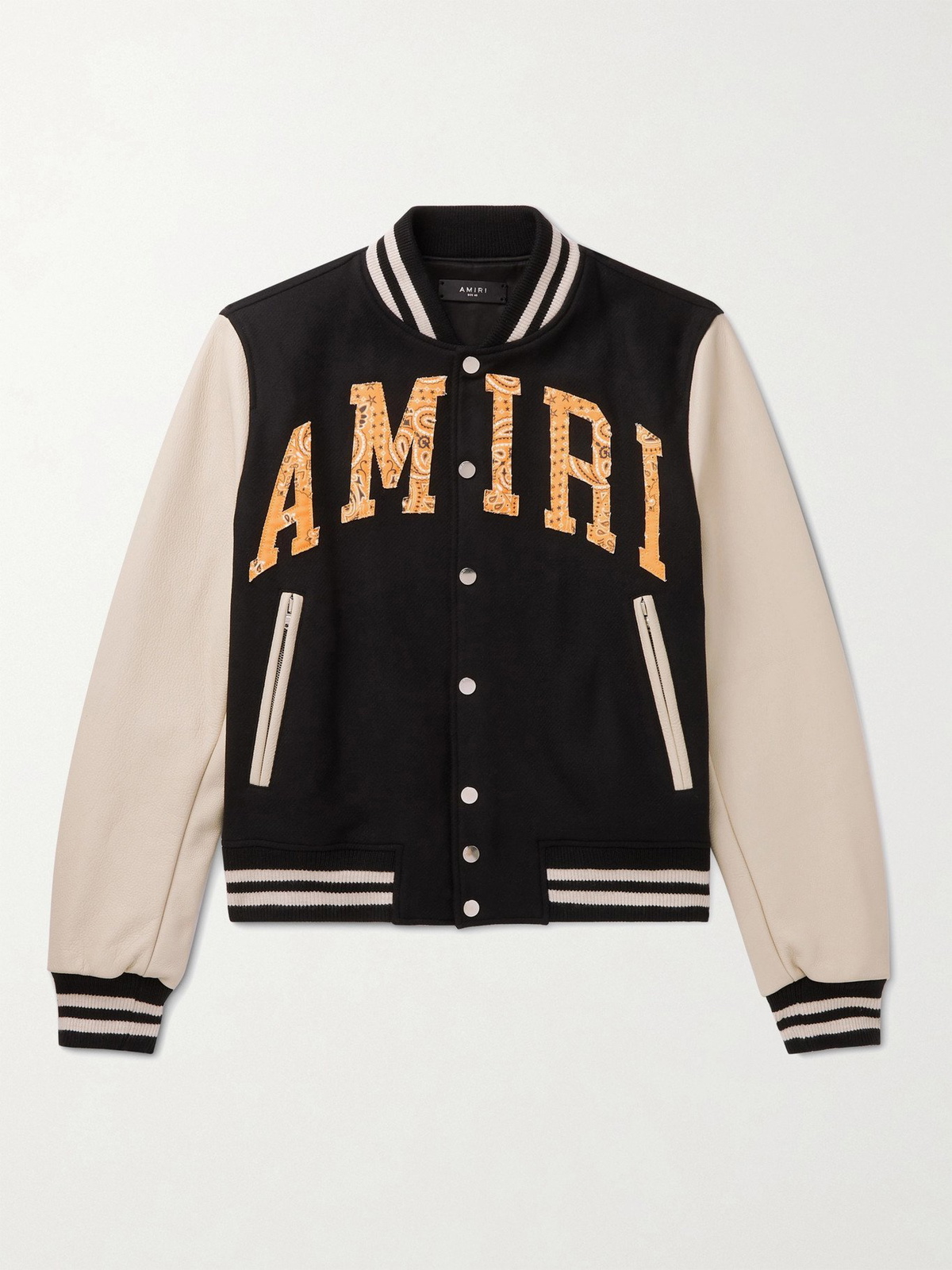 AMIRI Appliquéd Embroidered Wool-Blend and Leather Varsity Jacket for Men