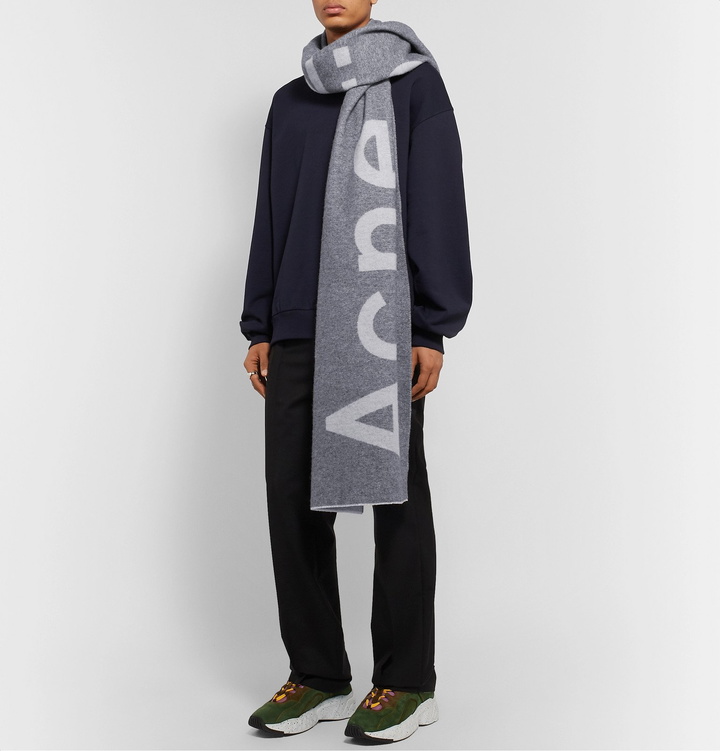 Photo: Acne Studios - Toronty Logo-Intarsia Mélange Wool Scarf - Gray