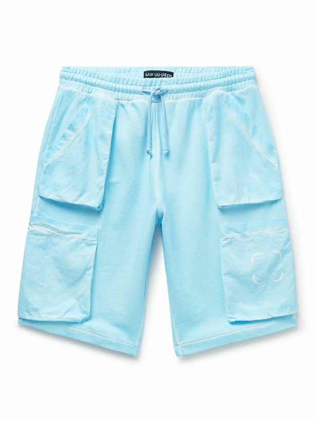 Photo: SAIF UD DEEN - Straight-Leg Cold-Dyed Cotton-Jersey Drawstring Cargo Shorts - Blue