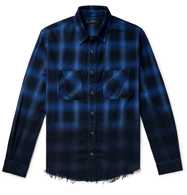 Photo: AMIRI - Distressed Printed Cotton-Flannel Shirt - Blue