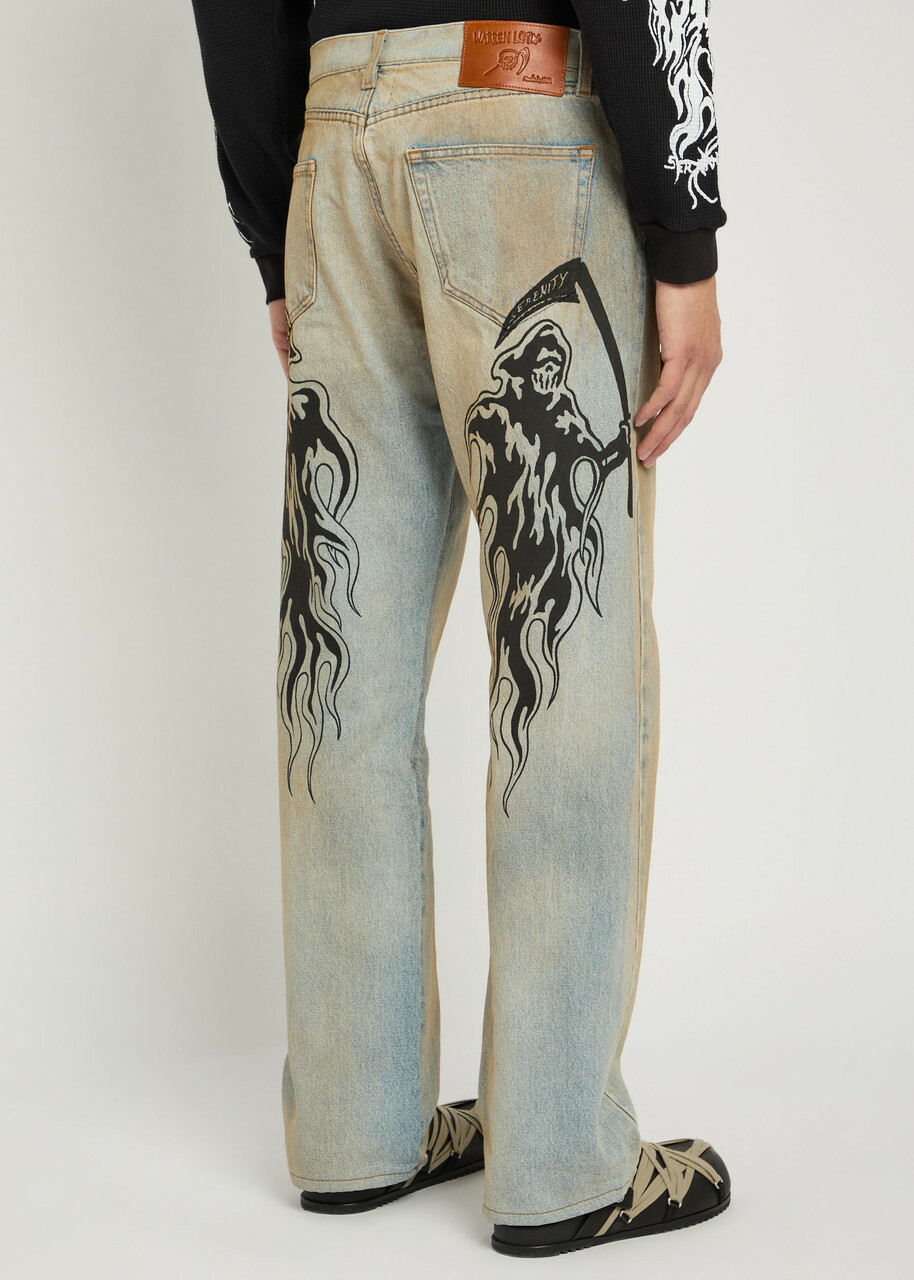 Warren Lotas Reaper Printed Straight-leg Jeans Light Blue