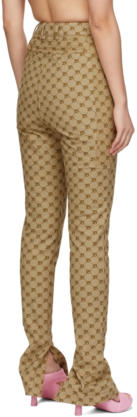 BONBOM Beige Monogram Slit Bottom Jeans