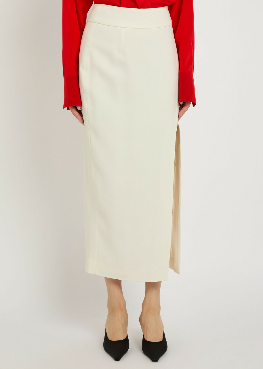 Victoria Beckham Split Twill Midi Skirt Ivory