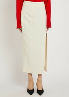 Victoria Beckham Split Twill Midi Skirt Ivory