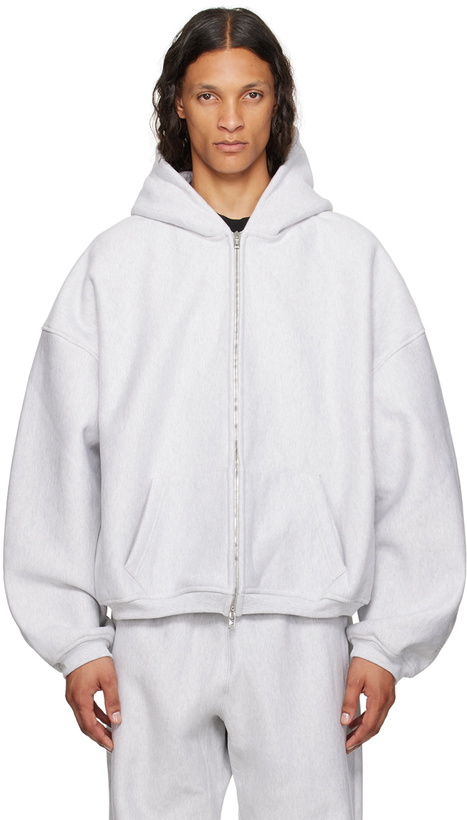 Alexander Wang Gray Oversize Star Logo-Print Zip-Up Hoodie  