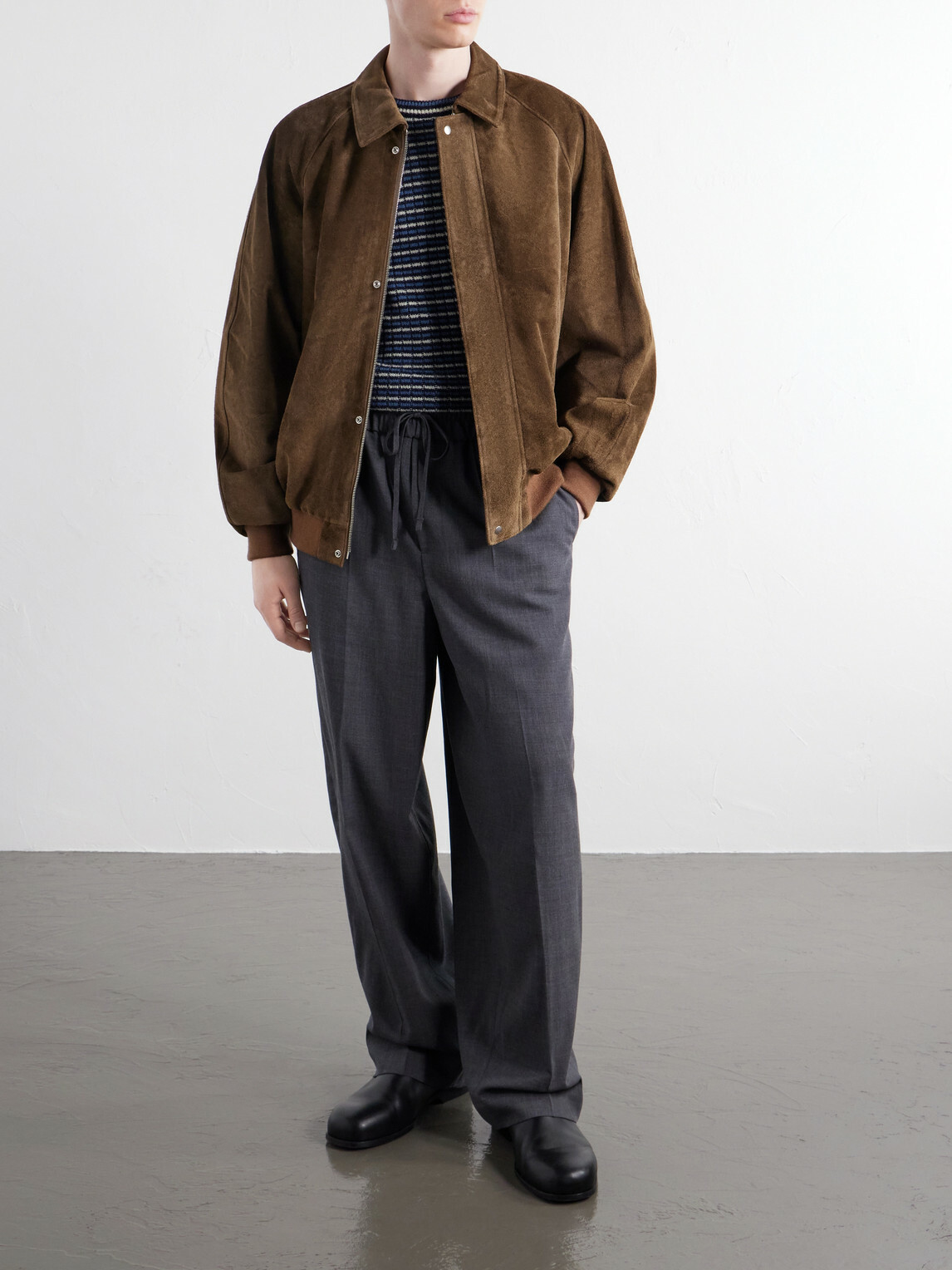 Graphpaper - Rib-Trimmed Suede Blouson Jacket - Brown