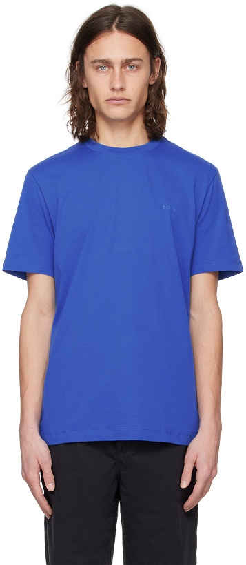 Photo: BOSS Blue Rubber-Print T-Shirt