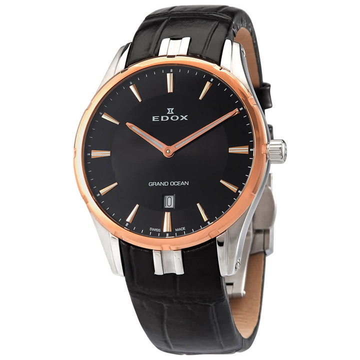 Photo: Edox Grand Ocean Black Dial Black Leather Mens Watch 56002 357RC NIR
