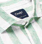 Drake's - Cutaway-Collar Striped Linen Shirt - Green
