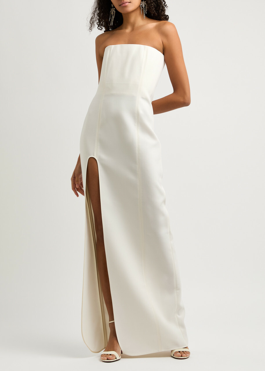 white christmas dresses Cream Pleated Asymmetric Maxi Dress – Clothe Boutique main image 1
