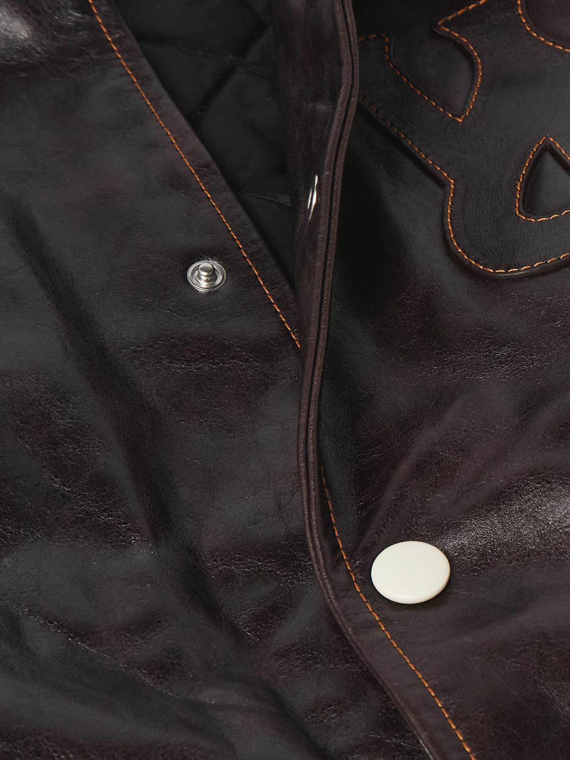 Wales Bonner - Prince Logo-Appliquéd Padded Leather Varsity Jacket - Brown