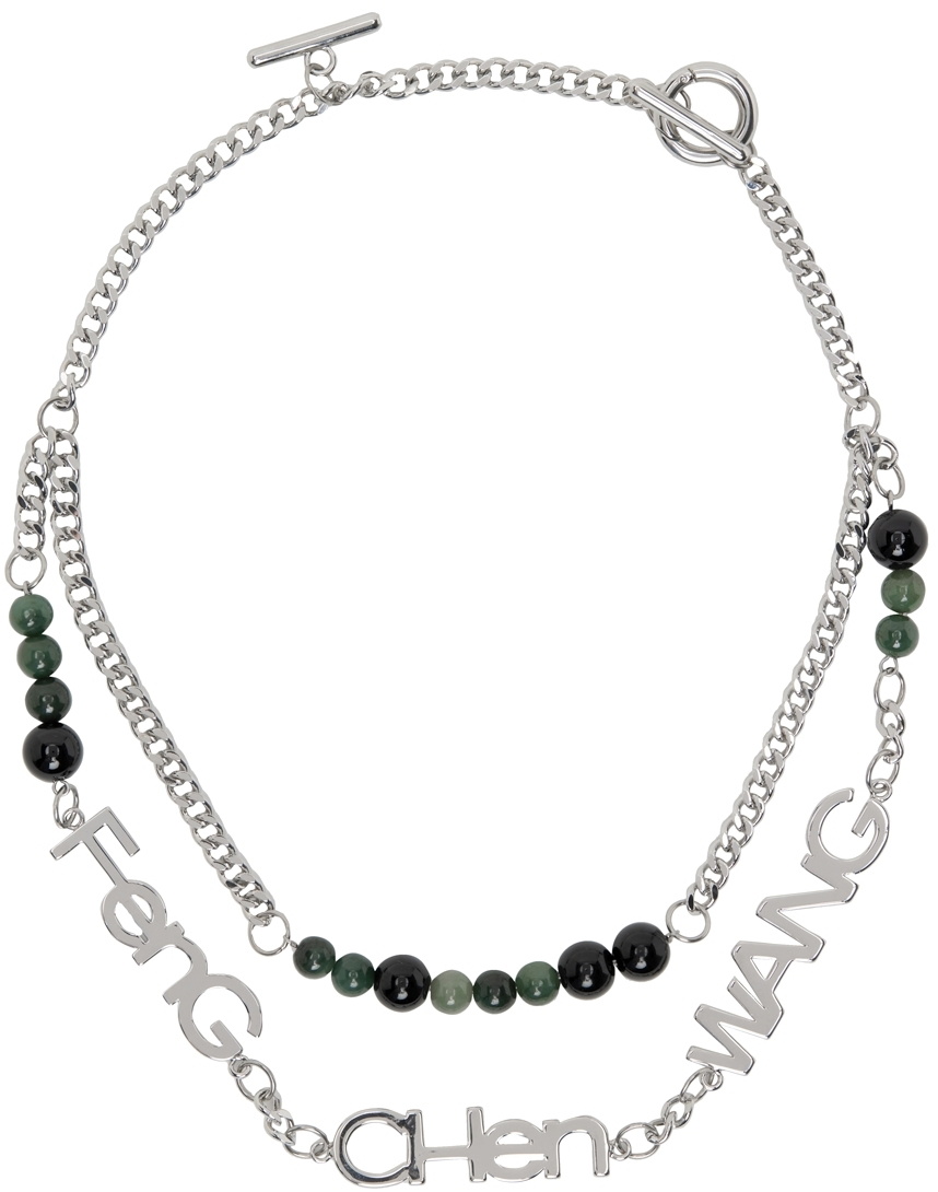 Feng Chen Wang Silver & Green Jade Onyx FCW Necklace