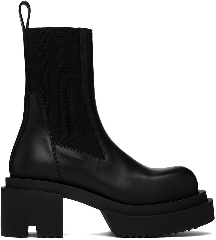 Rick Owens Black Flat Square Toe Boots Rick Owens