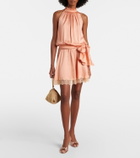 Poupette St Barth Silvia belted lace-trimmed satin romper