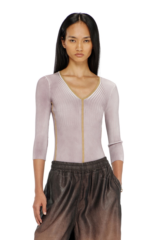 Photo: Diesel Ribbed V-neck jumper with contrast bands - T-Shirts Womens in Violet