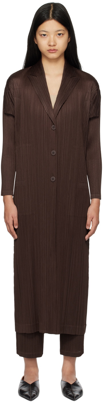 Pleats Please Issey Miyake Brown Forward 2 Coat Pleats Please