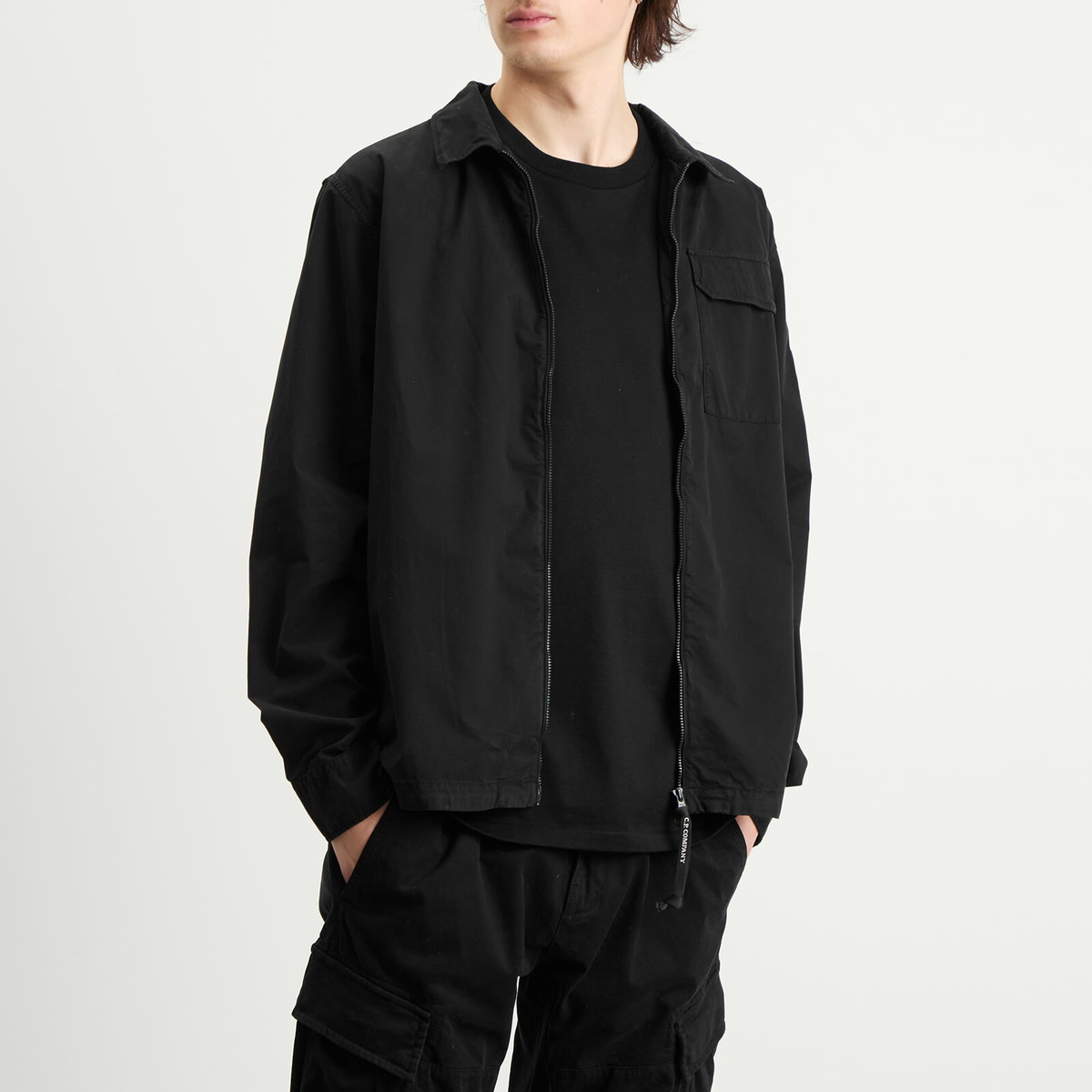 C.P. Company Men's Organic Gabardine Zip Overshirt in Black C.P.