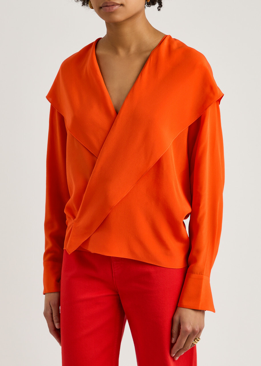 Petar Petrov The Soul Hooded Silk-chiffon Wrap Blouse Red