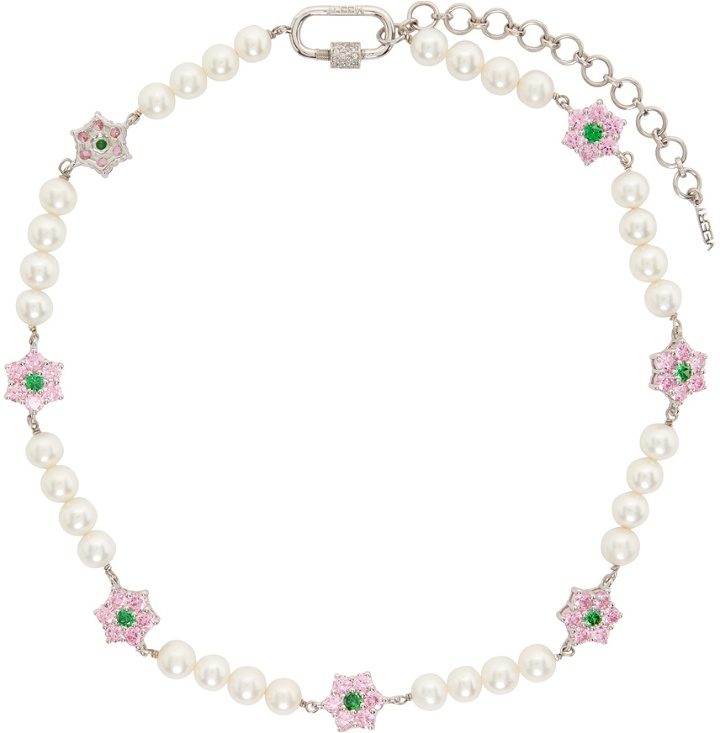 Photo: VEERT Pink & Green Flower & Pearl Necklace