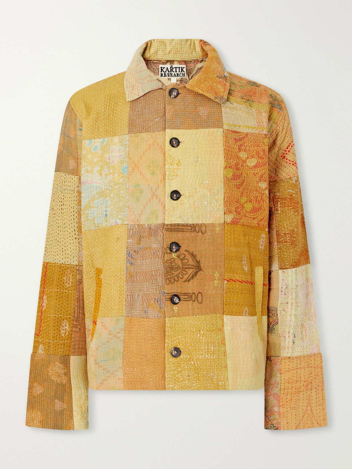 Kartik Research - Vintage Kantha Patchwork Quilted Cotton-Voile Jacket - Yellow